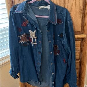 Dressbarn Women’s Jean Embroidered Shirt with Animal/Fall Designs and Colors